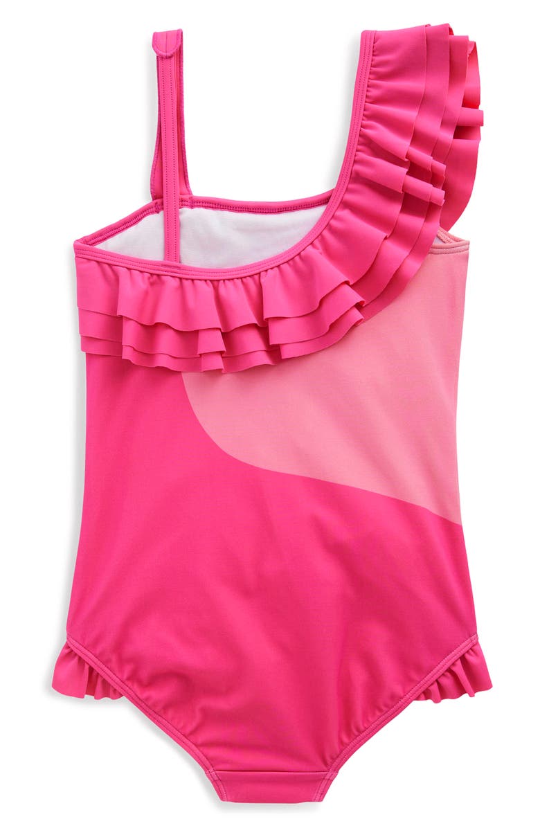 Mini Boden Kids' Appliqué One-Shoulder Swimsuit, Alternate, color, Sorbet Pink Flamingo