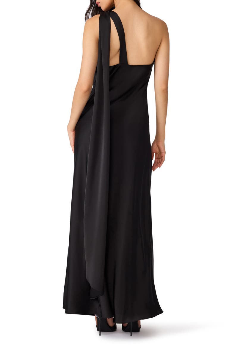 Aurorah One-Shoulder Shawl Dress, Alternate, color, BLACK