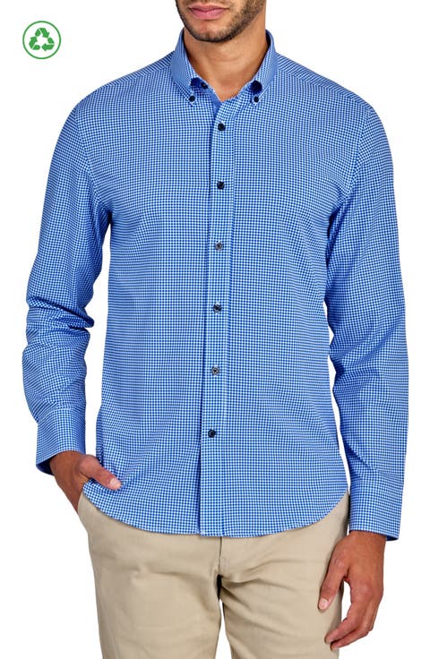 Slim Fit Micro Plaid Recycled 4-Way Stretch Performance Long Sleeve Shirt