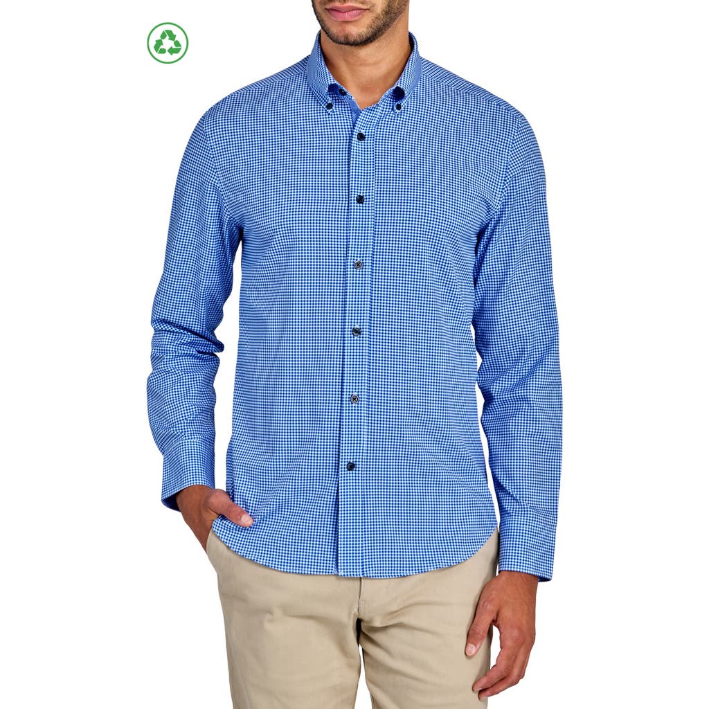 Construct Slim Fit Gingham 4-way Sport Shirt In Blue