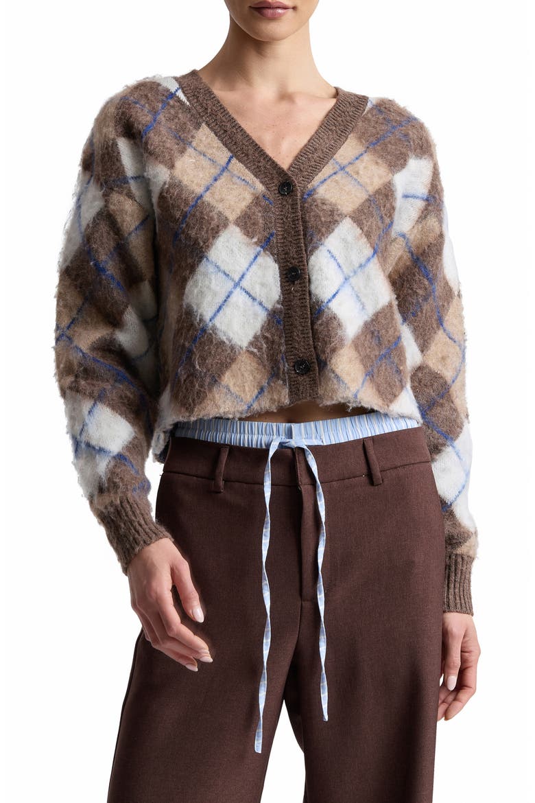 Argyle Jacquard Cardigan, Main, color, BROWN ARGYLE
