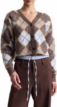 Avec Les Filles Argyle Jacquard Cardigan