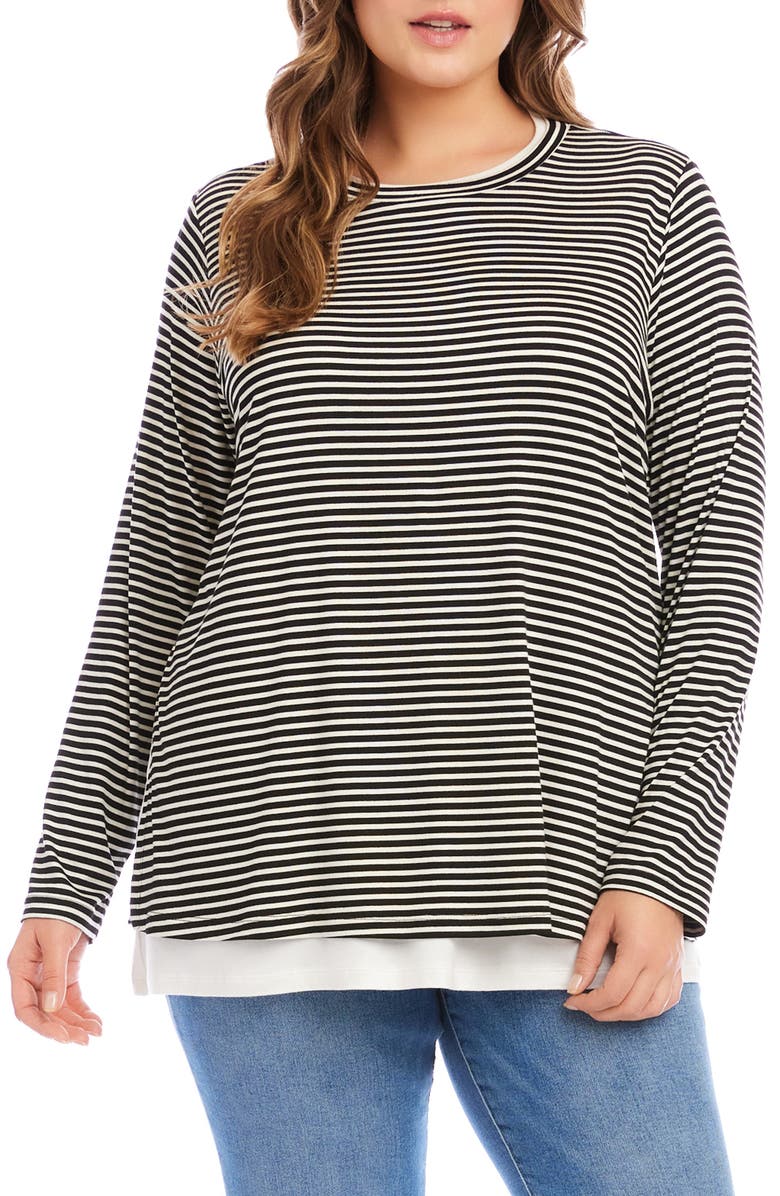Karen Kane Stripe Layered Side Slit Top, Main, color, Black/ White
