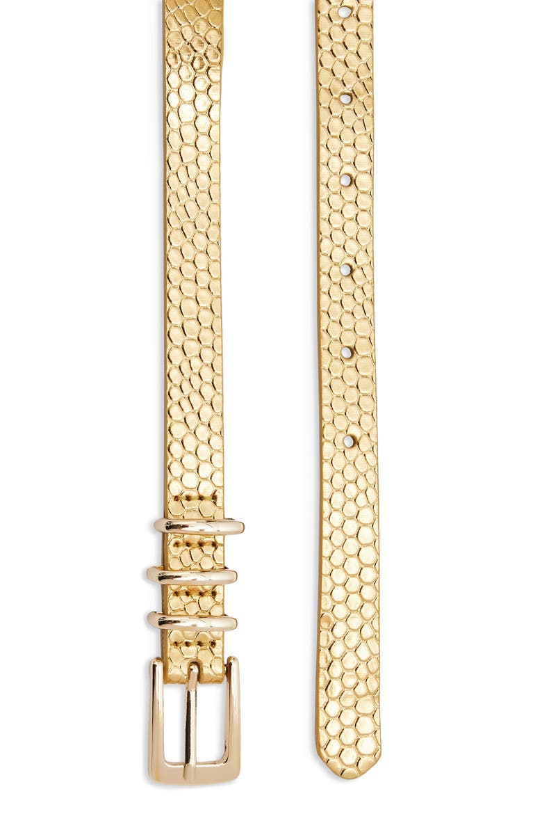Metallic Faux Snakeskin Belt, Alternate, color, GOLD