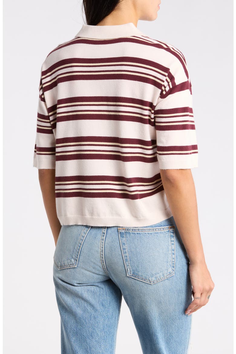 Stripe Short Sleeve Crop Polo Sweater, Alternate, color, ECRU