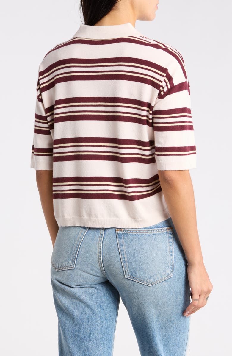 INTERNATIONAL DESIGNER Stripe Short Sleeve Crop Polo Sweater, Alternate, color, Ecru