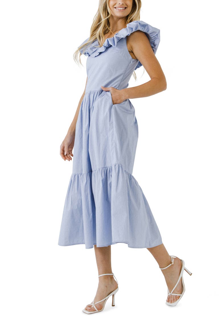 Ruffle Midi Dress, Alternate, color, POWDER BLUE