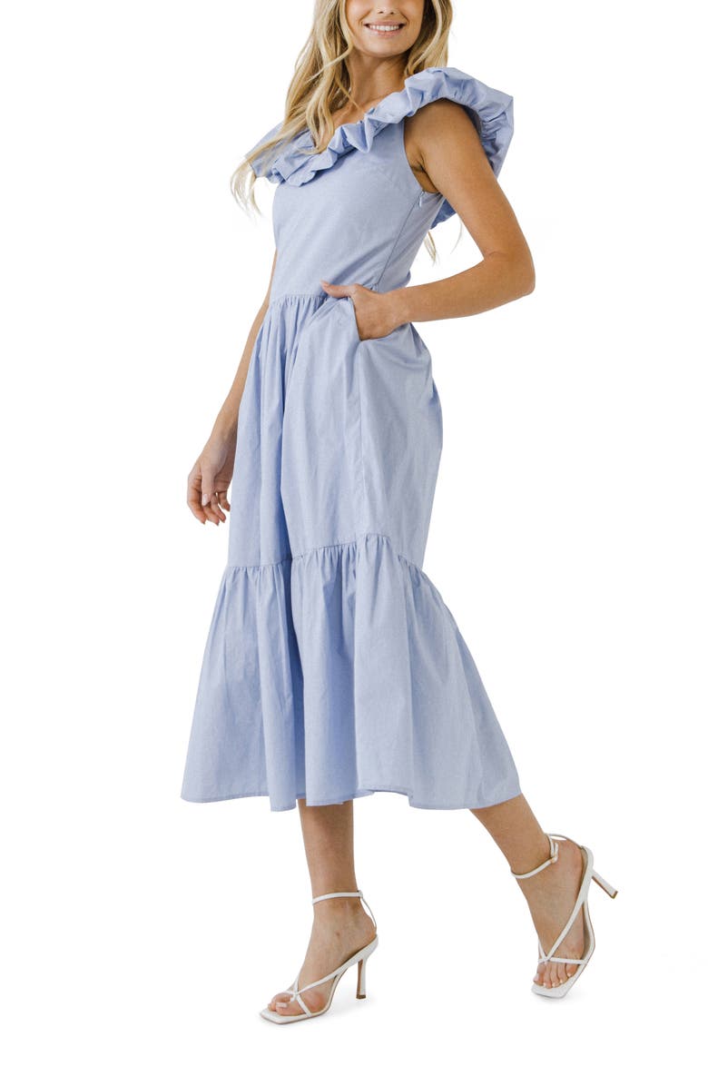 English Factory Ruffle Midi Dress, Alternate, color, Powder Blue