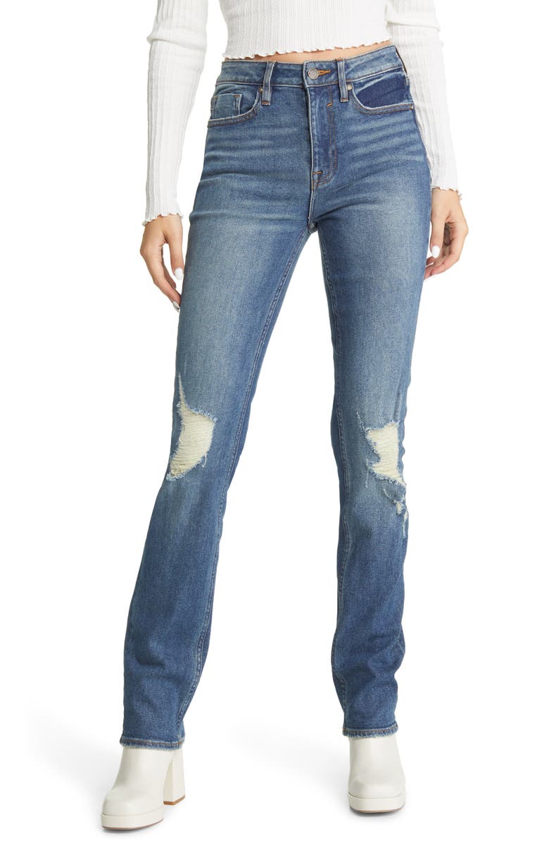 Vigoss Ace Ripped Deconstructed High Waist Straight Leg Jeans, Main, color, Medium Was