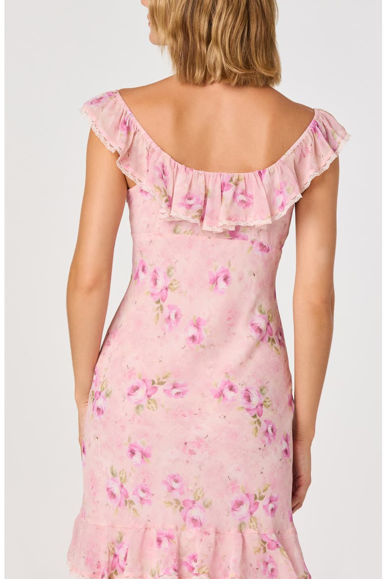 Laisha Floral Ruffle Trim Midi Dress, Alternate, color, PINK FLORAL