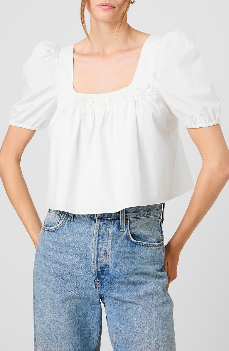 French Connection Cambria Cotton Puff Sleeve Top, Main, color, Summer White