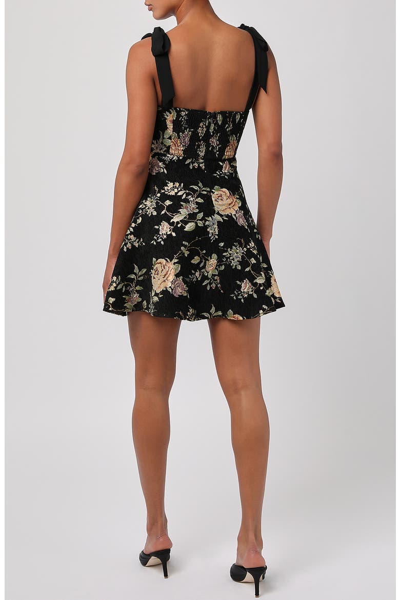 Essie Floral Tie Strap Fit & Flare Minidress, Alternate, color, BLACK FLORAL