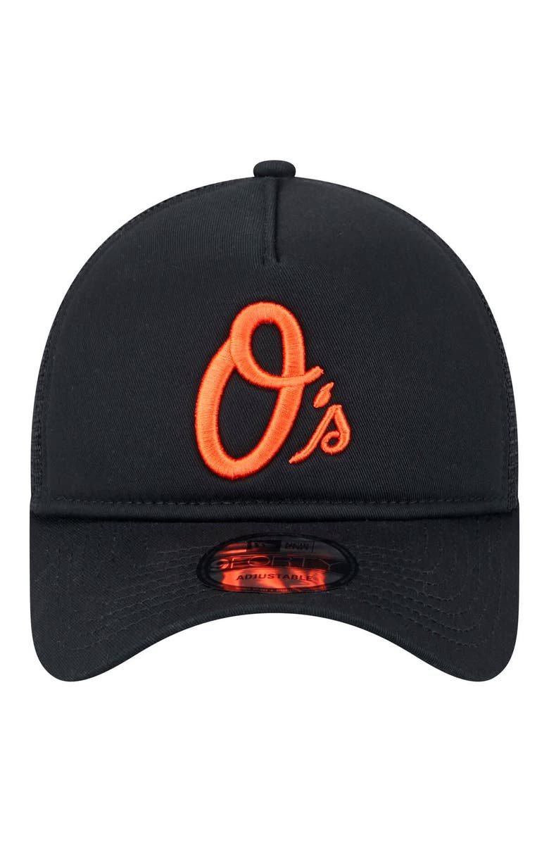 New Era Men's New Era Black Baltimore Orioles 9FORTY A-Frame Trucker Adjustable Hat, Alternate, color, Black
