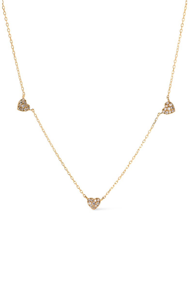 Gold Heart Necklace - Diamond Heart Station Necklace, Main, color, Gold