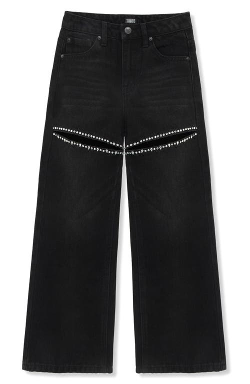 Truce Kids' Rhinestone Embellished Slit Jeans in Black 