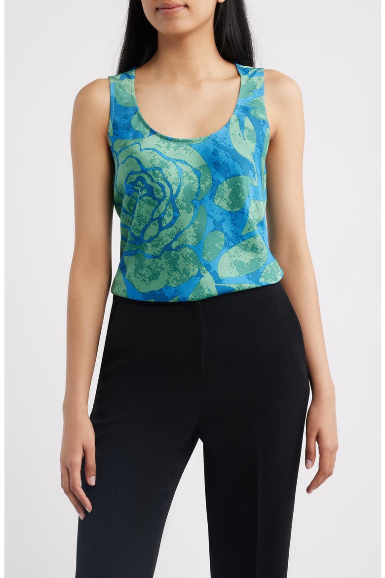 Print Hammered Satin Sleeveless Top, Main, color, GREEN BLUE