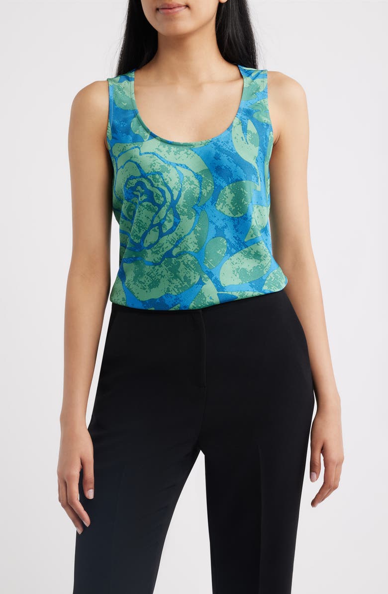 Tahari ASL Print Hammered Satin Sleeveless Top, Main, color, Green Blue