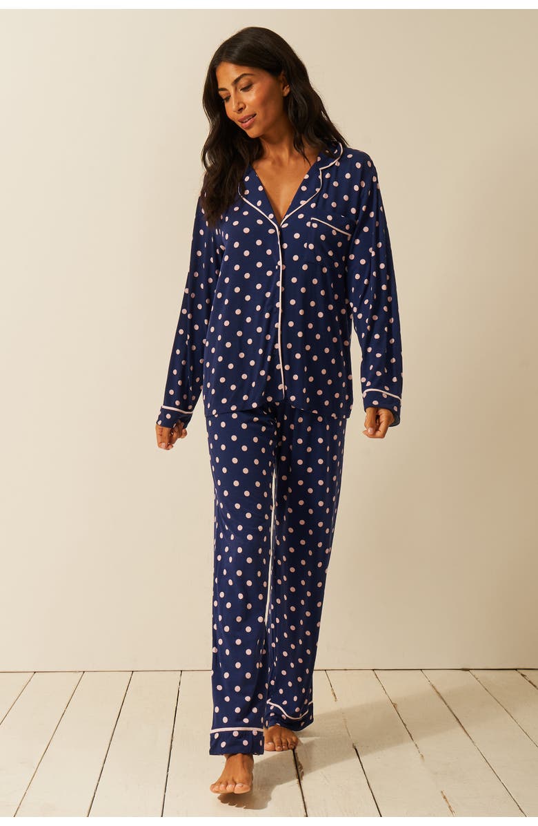 Stripe & Stare Long Pyjama Set, Main, color, Navy Spot