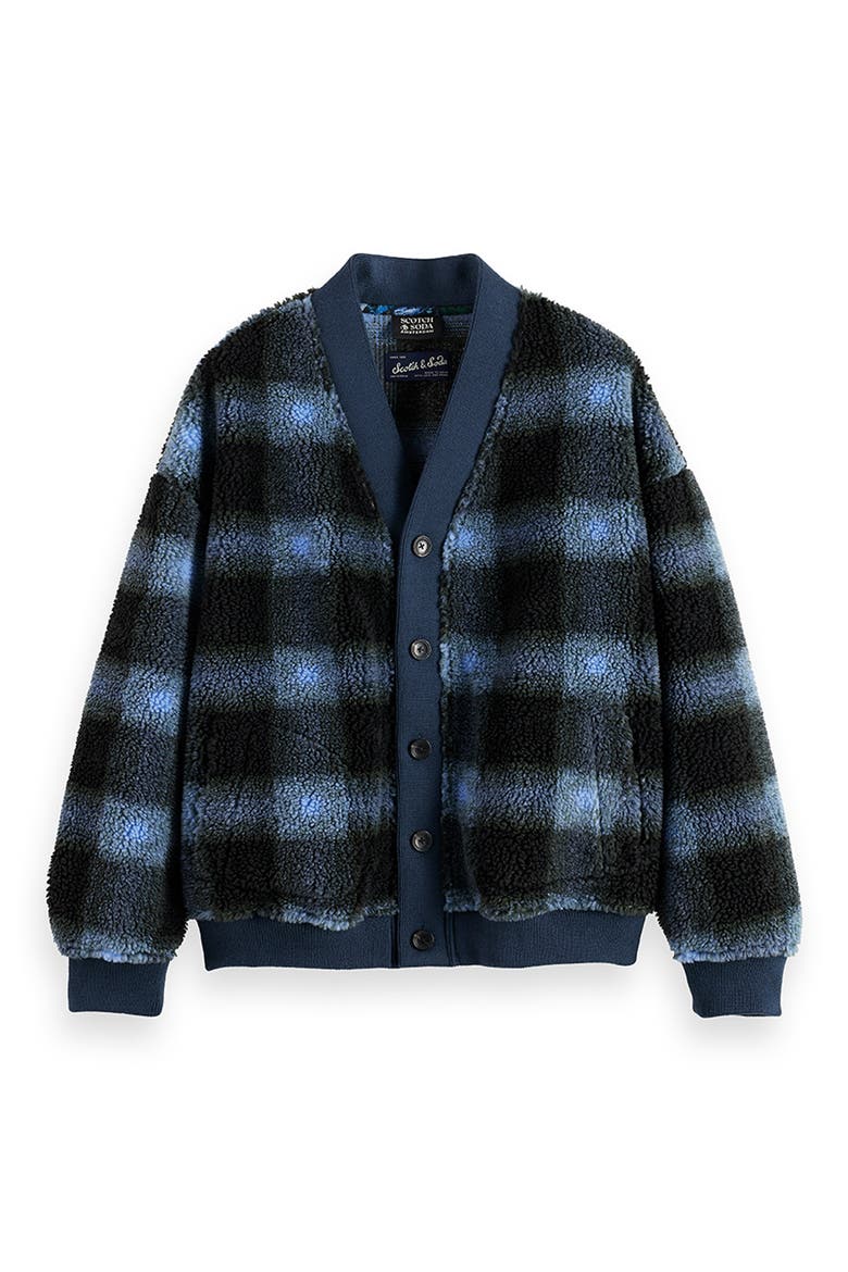 Plaid Polar Fleece Cardigan, Alternate, color, THYME/ BLUE BONNET CHECK AOP