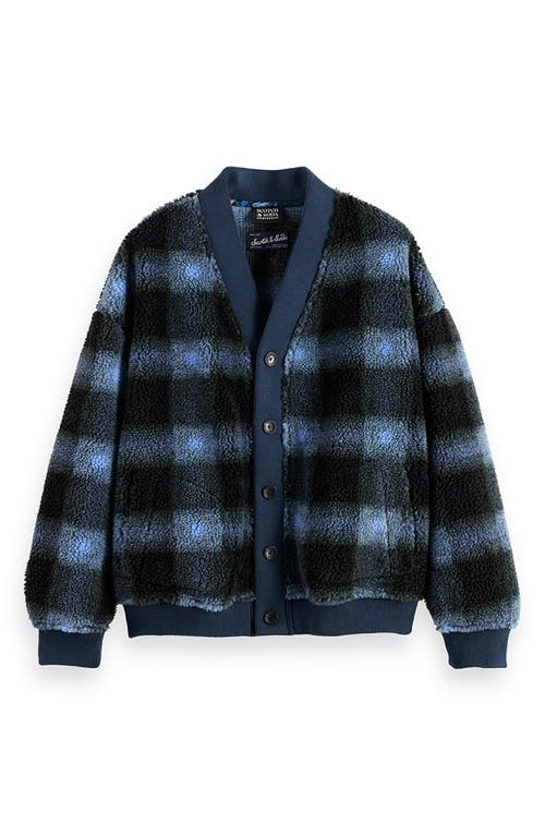Scotch & Soda Plaid Polar Fleece Cardigan In Multi