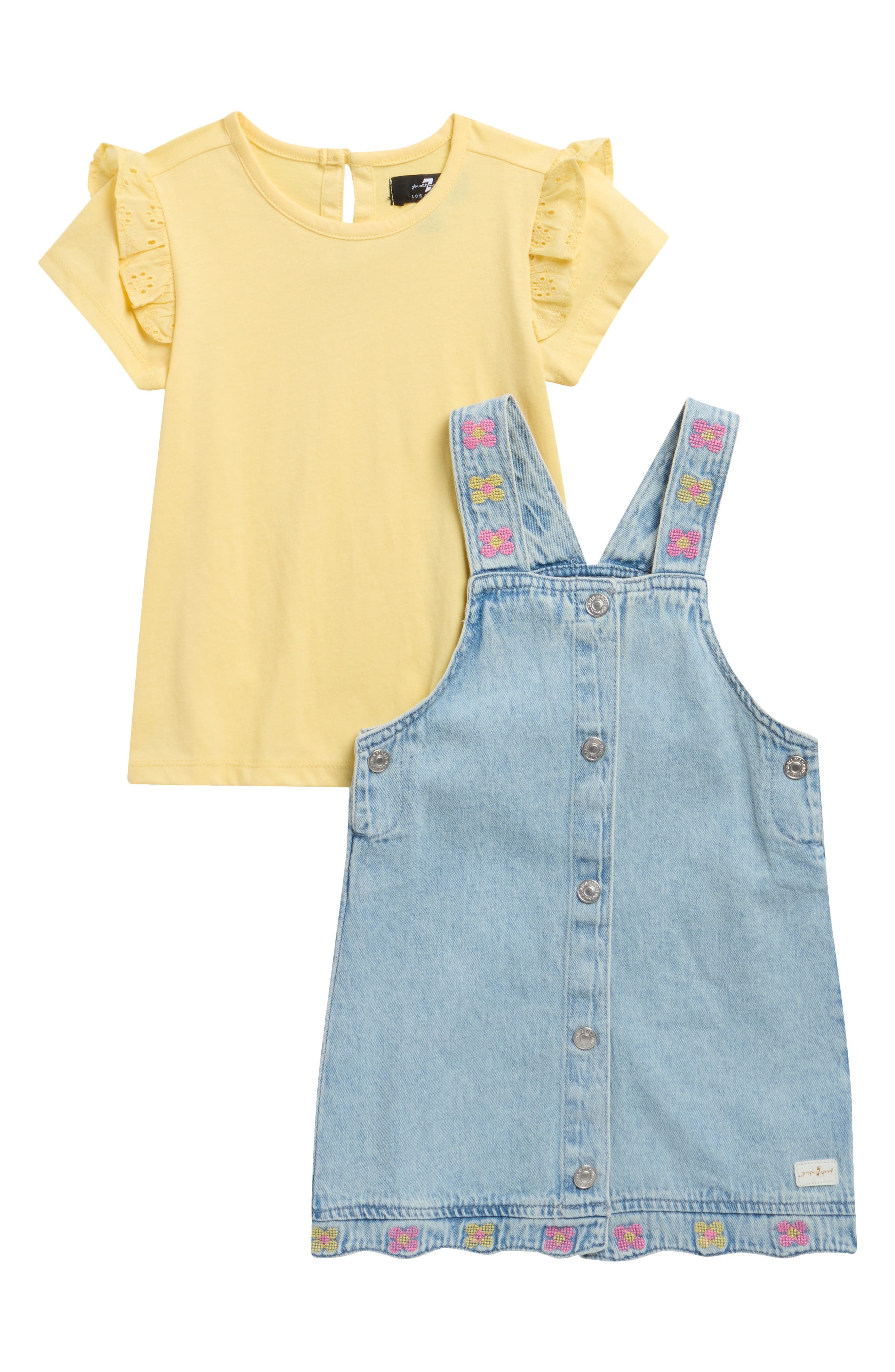 7 For All Mankind Kids' Ruffle Sleeve T-Shirt & Denim Dress Set