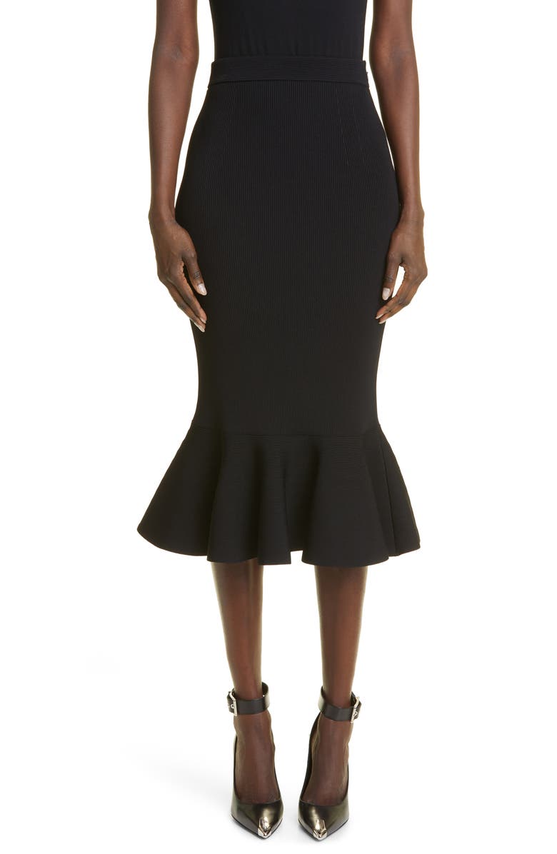 McQueen Flounce Hem Rib Pencil Skirt, Main, color, 