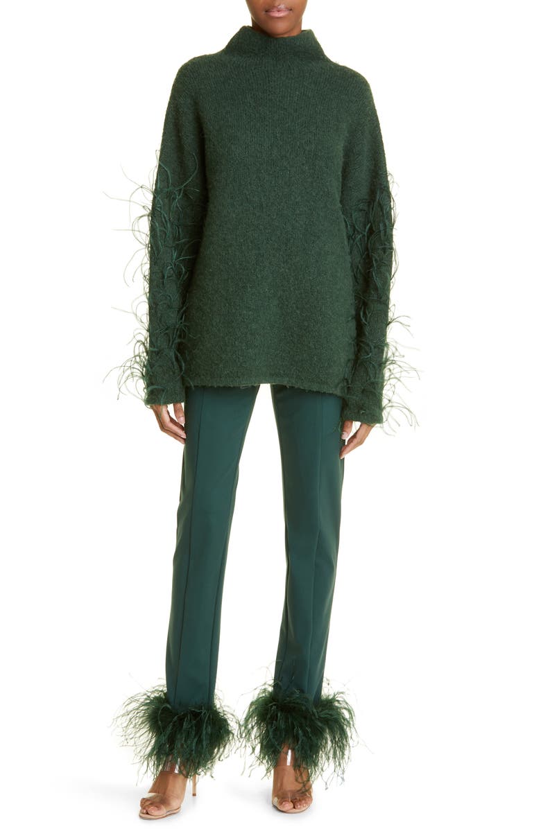 LAPOINTE Ostrich Feather Embellished Alpaca Blend Funnel Neck Sweater, Alternate, color,