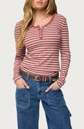 EDIKTED Roma Stripe Rib Henley Top