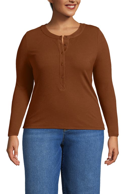 Lands' End Drapey Rib Skimming Long Sleeve Henley In Brown