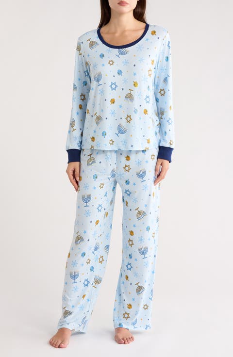 Mom Matching Family Hanukkah Print Top & Pants Pajamas