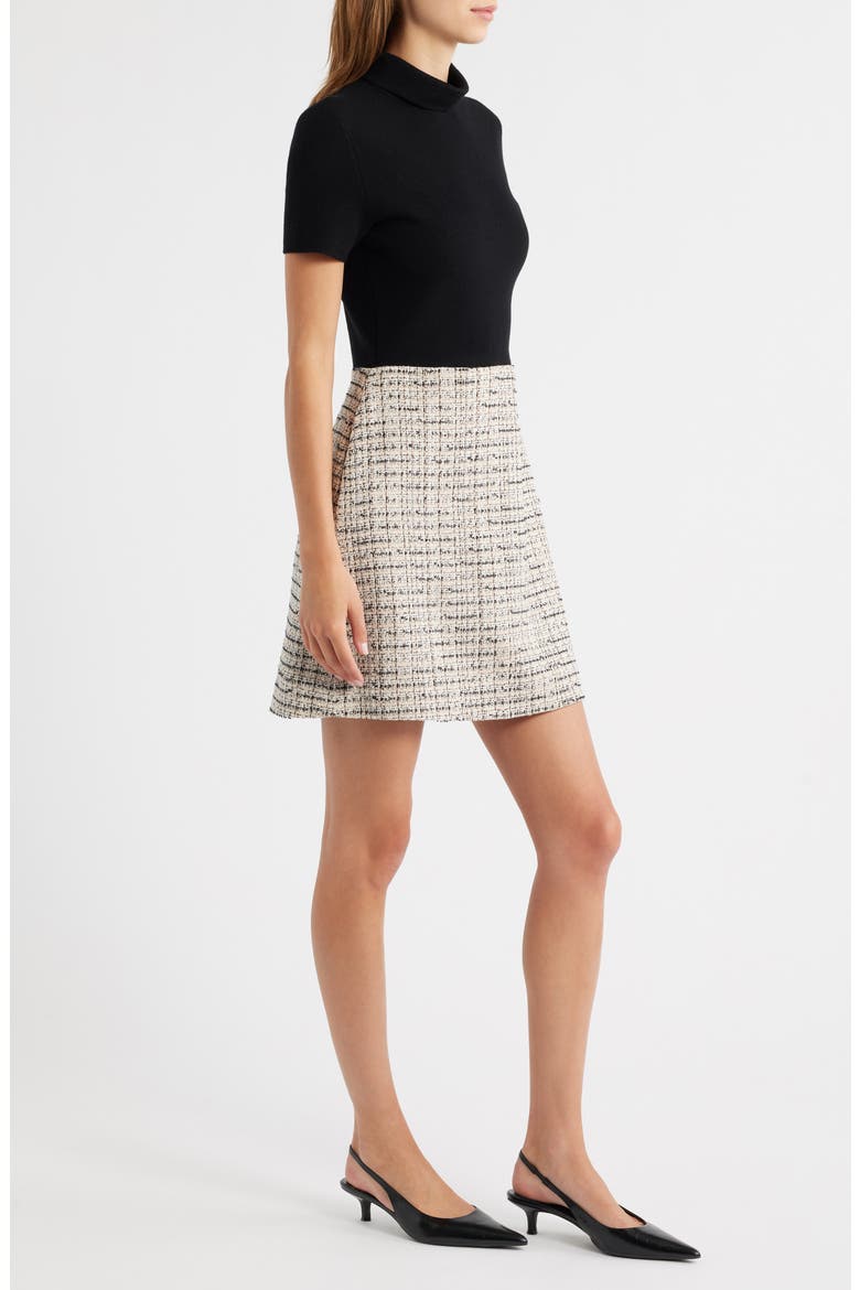 Short Sleeve Combo Tweed Dress, Alternate, color, BLACK MULTI
