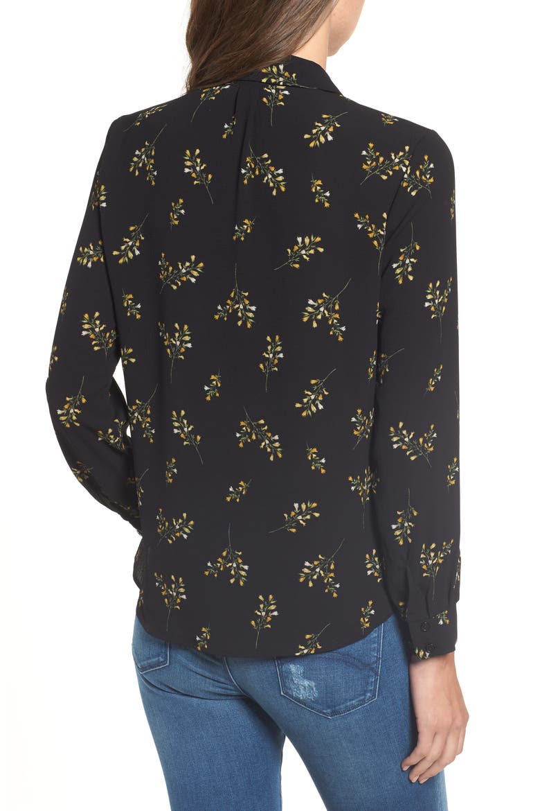 Patterned Drape Front Blouse, Alternate, color, BLACK