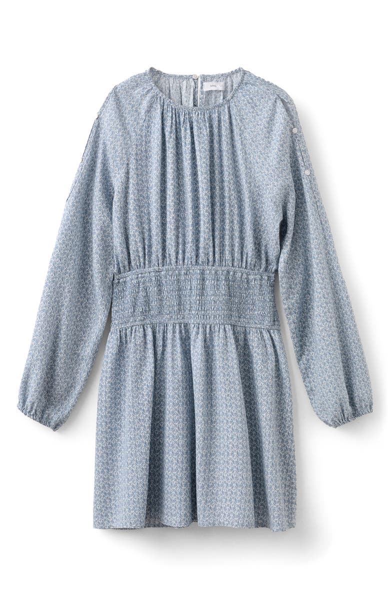 MANGO TEEN Metallic Cutout Long Sleeve Dress, Alternate, color, Sky Blue