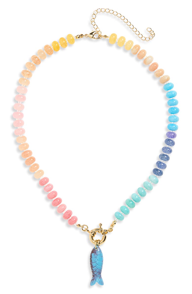 Leith Beaded Fish Pendant Necklace, Alternate, color, Blue Multi- Gold