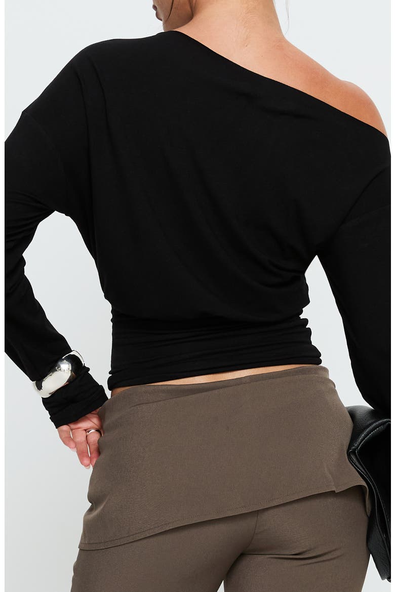 Ashlinn One-Shoulder Crop Knit Top, Alternate, color, BLACK