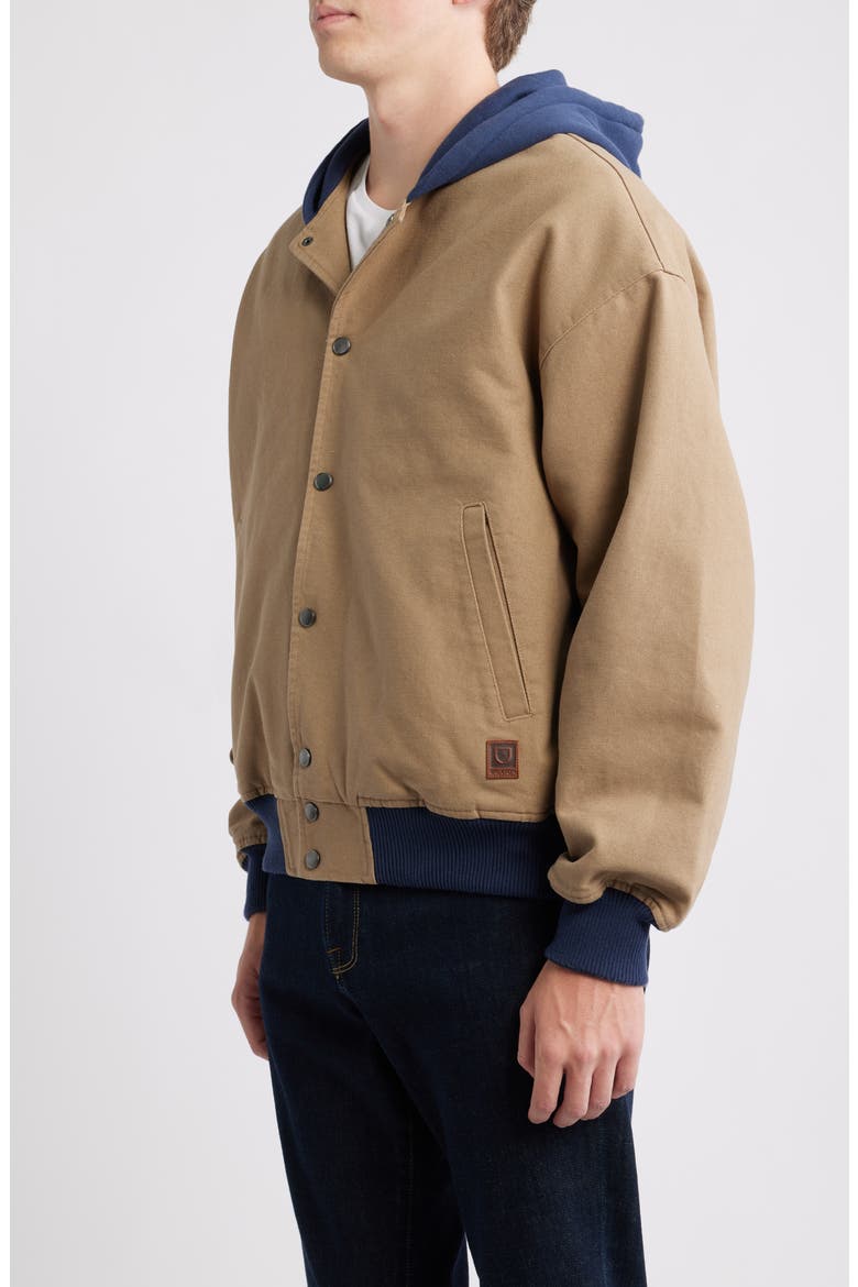 Hooded Cotton Canvas Bomber Jacket, Alternate, color, KHAKI/ MOOD INDIGO