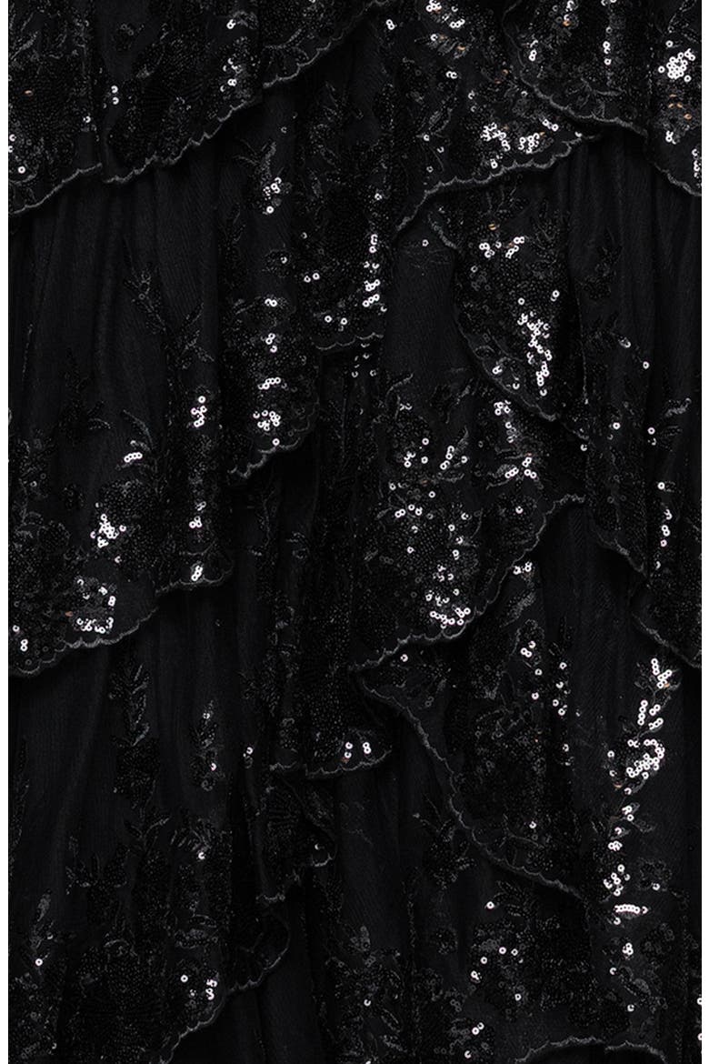 Sequin Layered Ruffle Ballgown, Alternate, color, BLACK