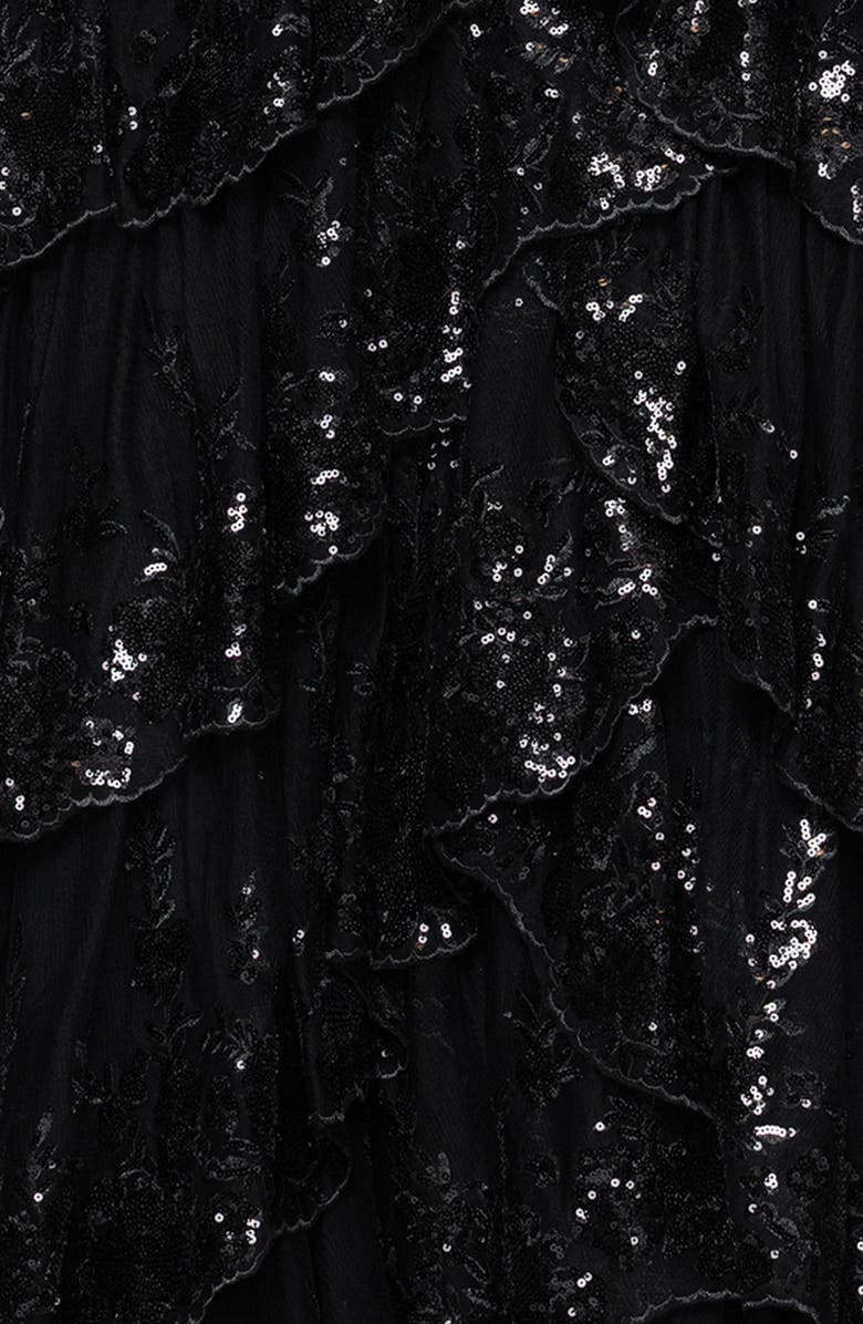Blondie Nites Sequin Layered Ruffle Ballgown, Alternate, color, Black