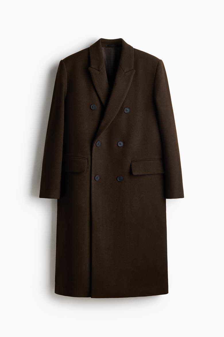 Double-breasted Wool-blend Coat, Alternate, color, Dark khaki green