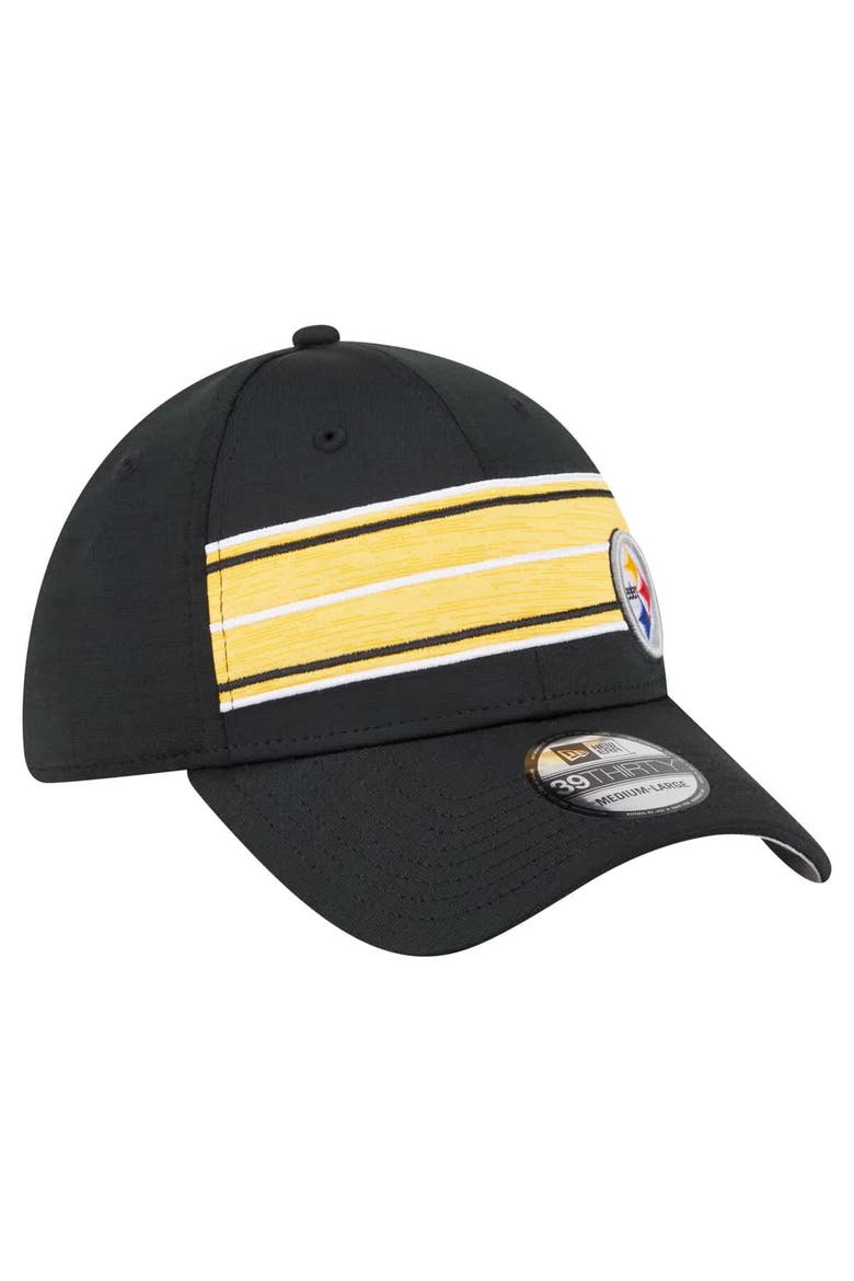 Men's New Era  Black Pittsburgh Steelers Stripes 39THIRTY Flex Hat, Alternate, color, Black