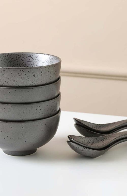 Stone Lain Valencia Porcelain 8-piece Bowl And Spoon Set In Gray