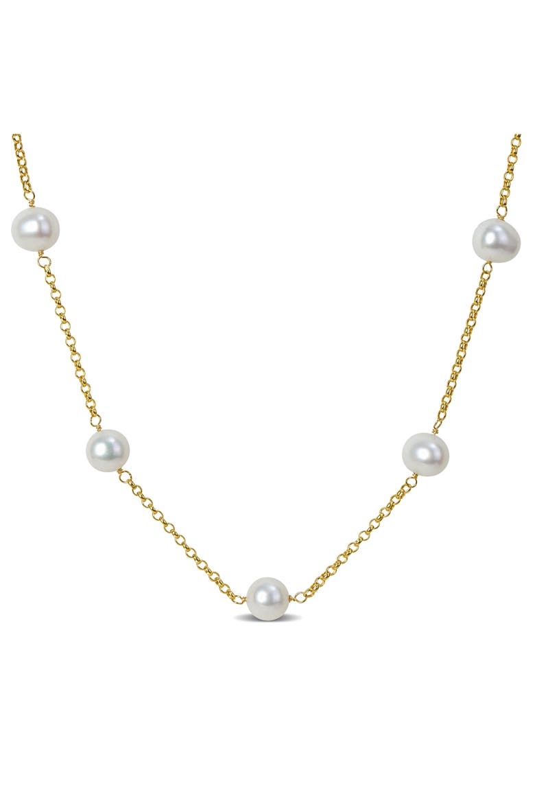 Cultured Pearl Tin Cup Necklace 14k Gold, Main, color, Freshwater Pearl