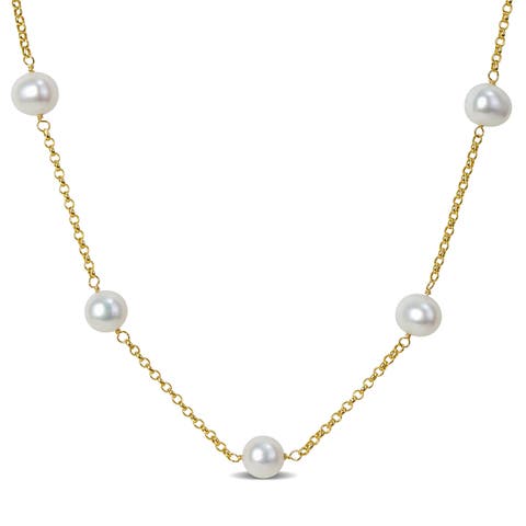 Cultured Pearl Tin Cup Necklace 14k Gold