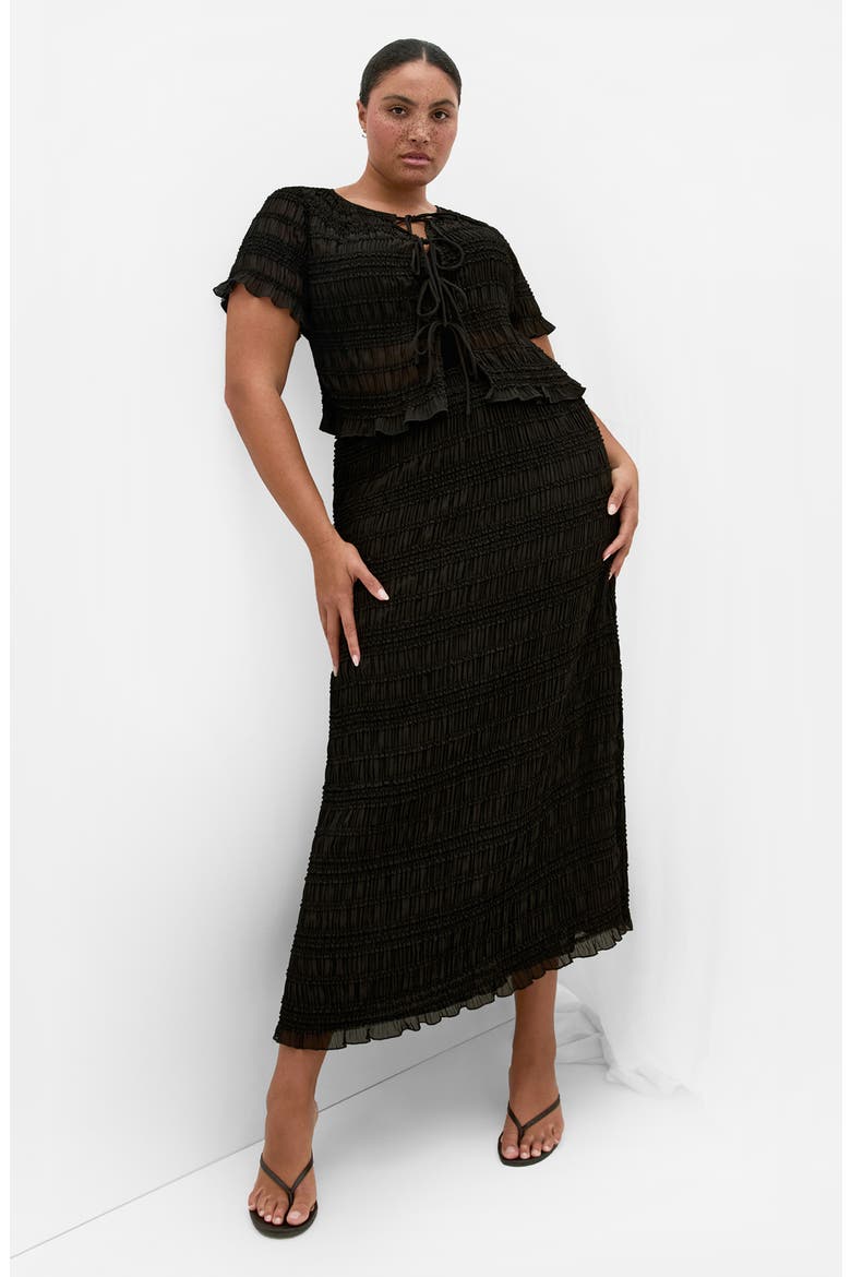 Emelia Shirred Tie Front Top, Alternate, color, BLACK