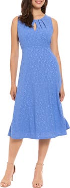 London Times Eyelet Keyhole Fit & Flare Midi Dress