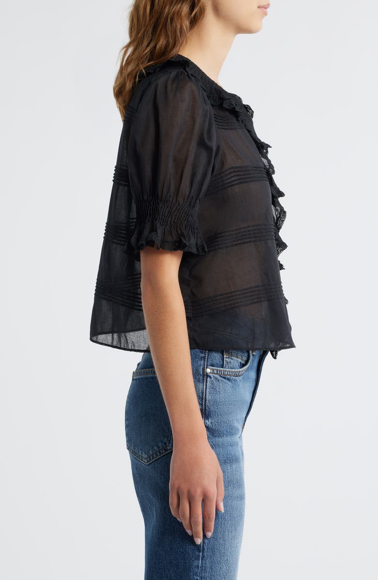 DÔEN Balsam Pintuck Ruffle Organic Cotton Button-Up Top, Alternate, color, Black