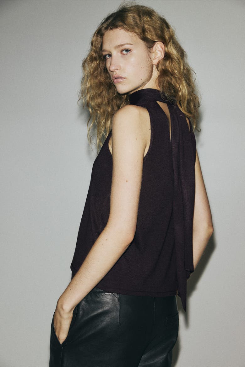 Scarf-detail Turtleneck Top, Alternate, color, Dark purple