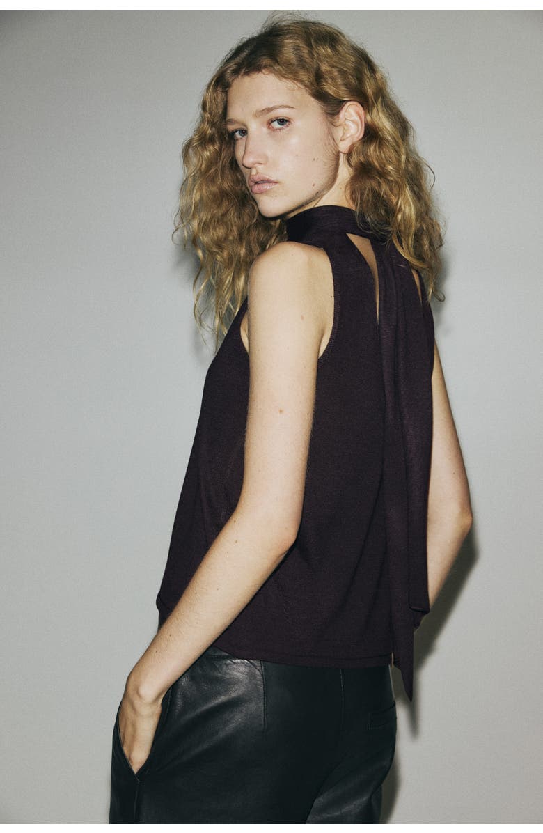 H&M Scarf-detail Turtleneck Top, Alternate, color, Dark Purple