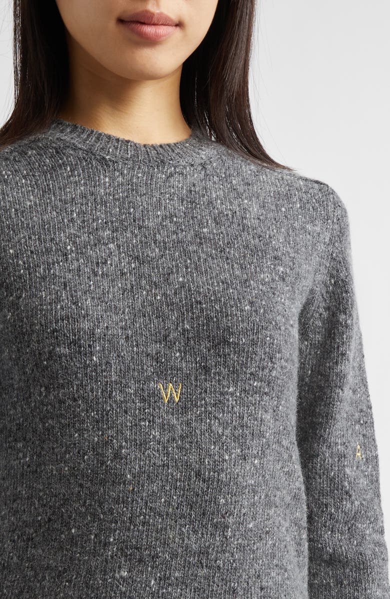 JW Anderson Monogram Embroidered Wool & Mohair Sweater, Alternate, color, Charcoal Melange