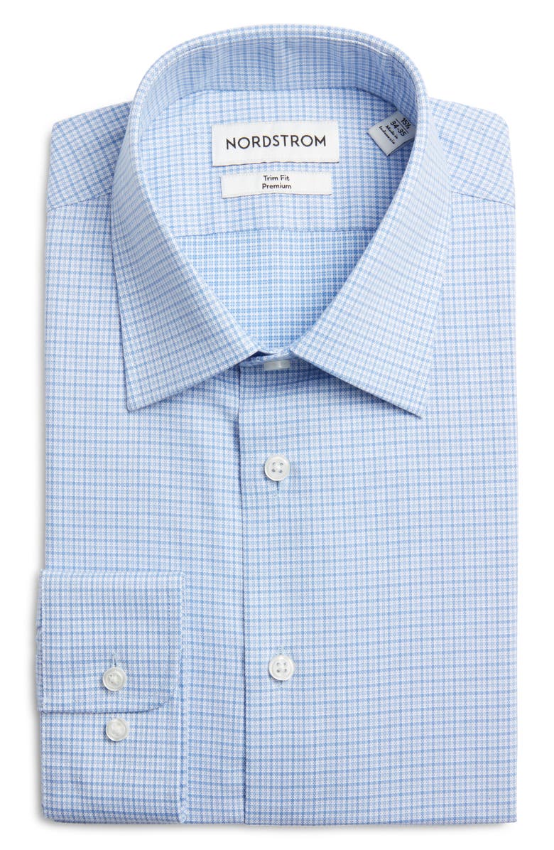 Nordstrom Trim Fit Premium Check Linen Button-Up Shirt, Main, color, Blue Bono Plaid
